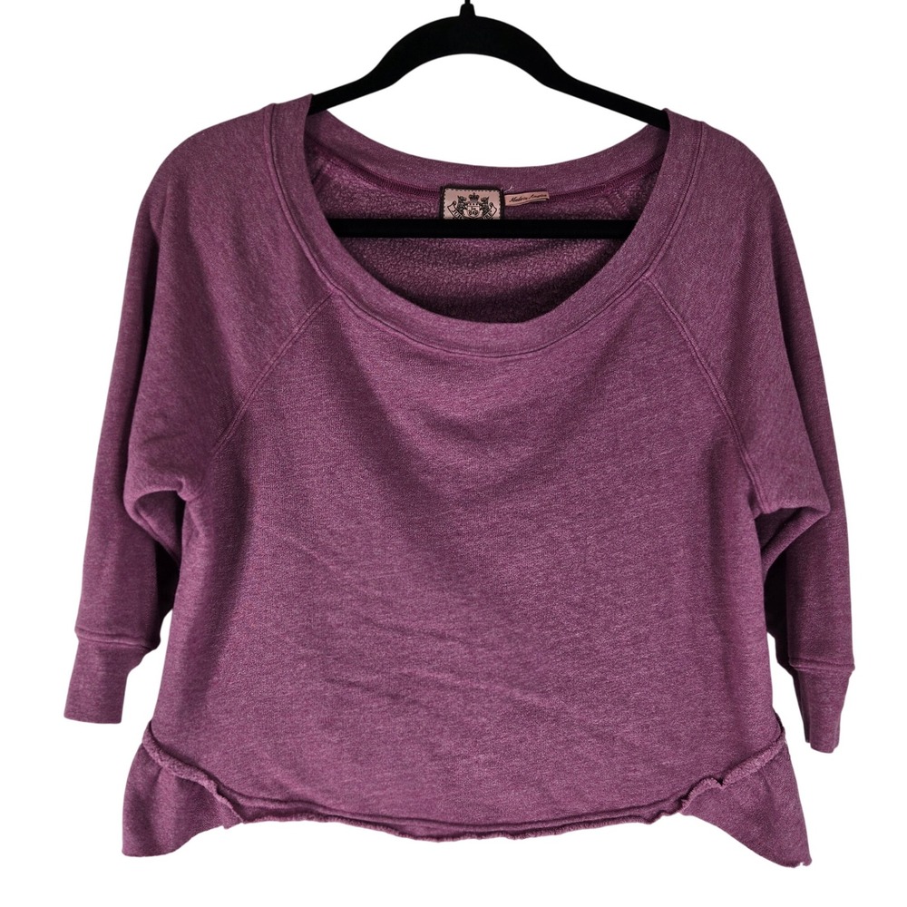 Juicy Couture Pullover Top Ruffle Hem 3/4 Sleeve Purple Sweatshirt S McBling Y2K